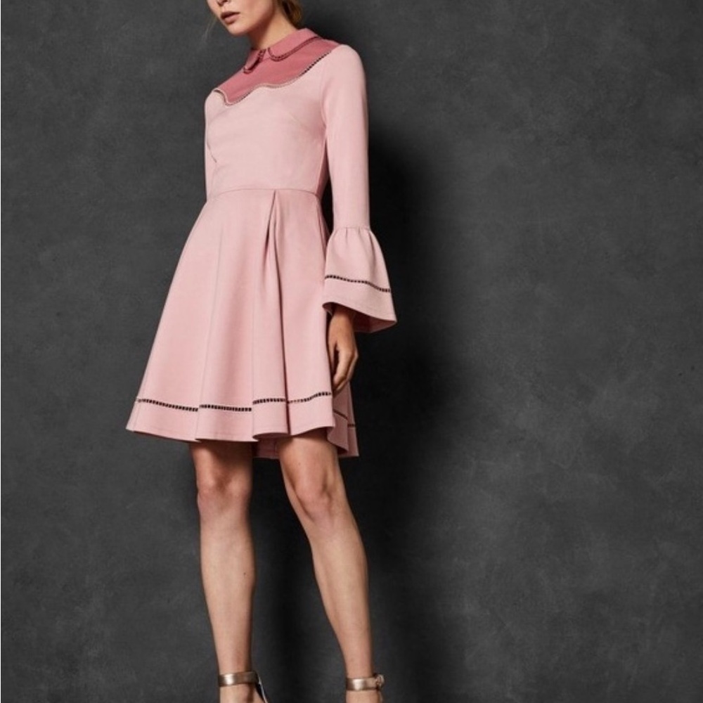 Ted Baker Pink Long Sleeve Dress with Flared Cuffs